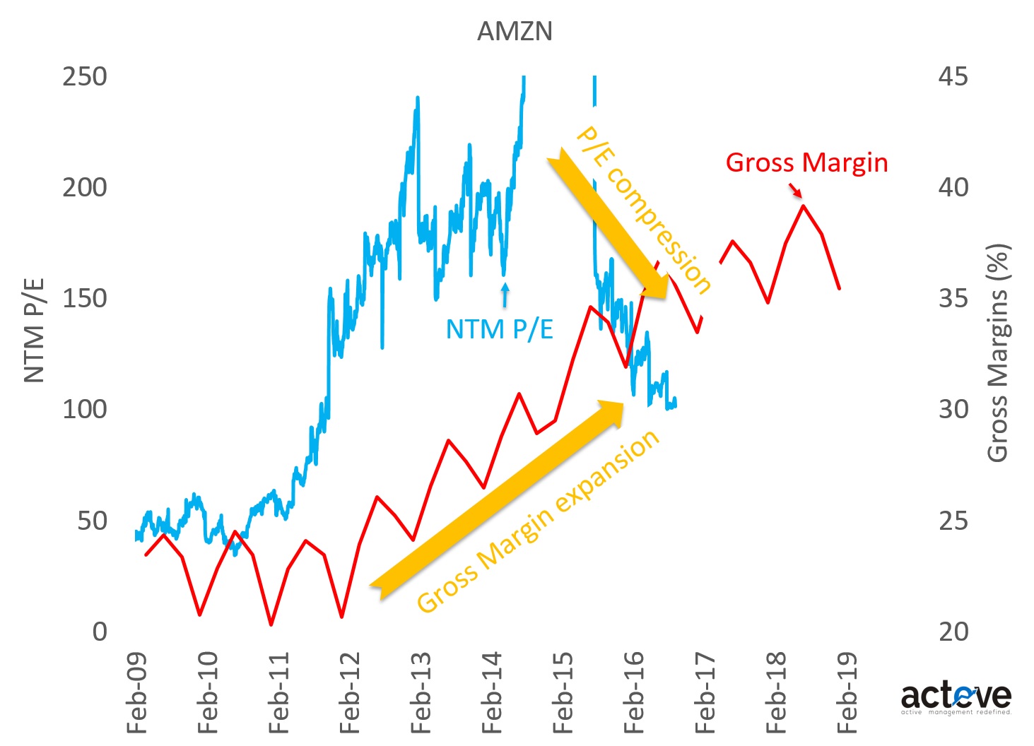 AMZN P/E vs. Gross Margin